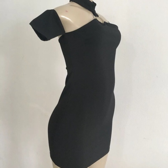 Blue Bush Bodycon Black Mini Dress Halter Stretchy - Picture 8 of 9